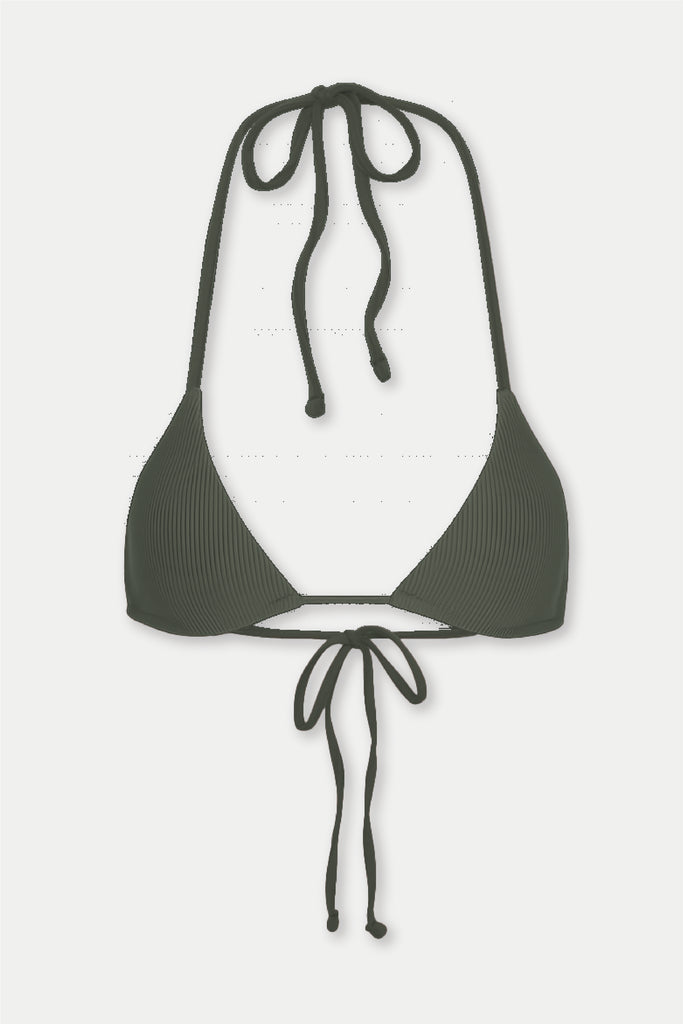 olive green ribbed triangle bikini top