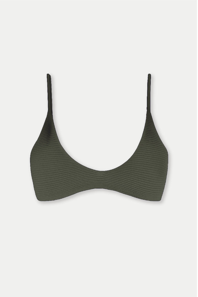olive green ribbed bralette bikini top
